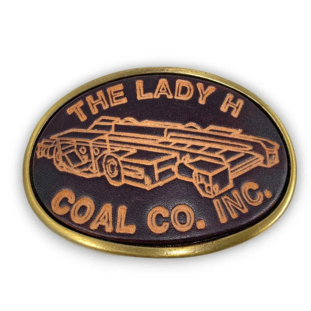 Vintage Belt Buckle Tooled‎ Leather On Brass The Lady H Coal Co. Inc. Gift